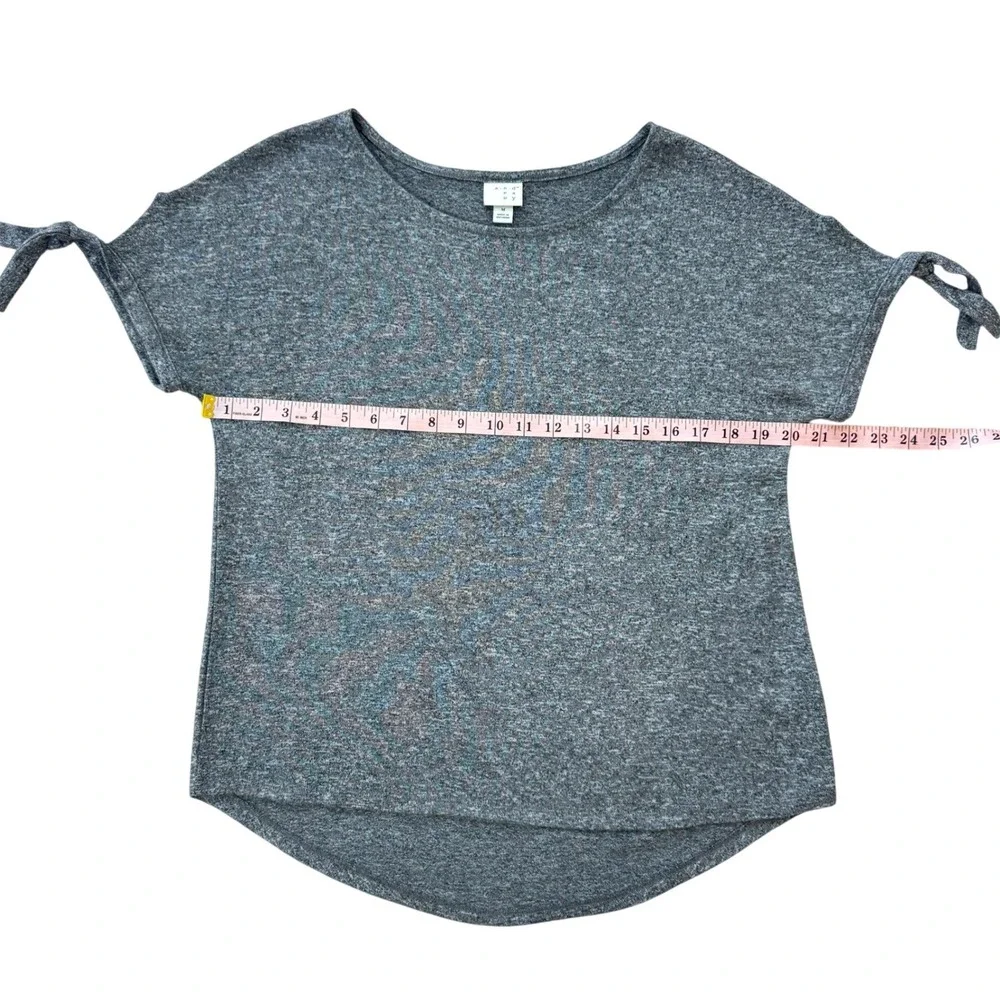A New Day Womens Grey Marl Knit‎ Tie Sleeve Scoop Neck High Low Top Size M